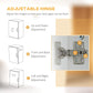 Adjustable cabinet door hinge hardware with multiple adjustment points shown.