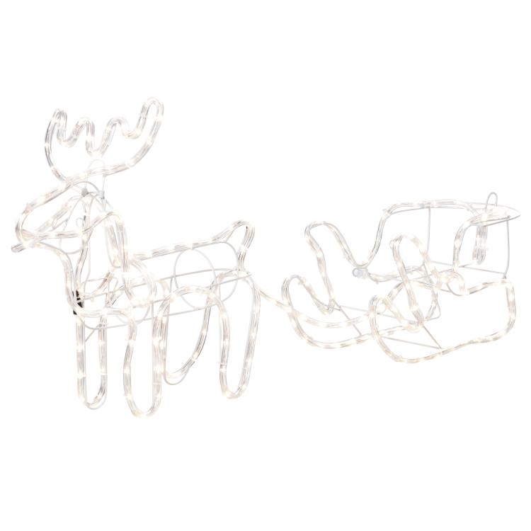 Warm white LED reindeer and sleigh motif with clear glowing wire frame