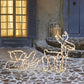 Warm white lit reindeer and sleigh LED yard decoration with wire outline