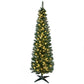 Artificial green pencil Christmas tree with warm white LED lights, standing on star base