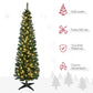Pre-lit slim artificial Christmas tree with warm white lights and sturdy black star stand.