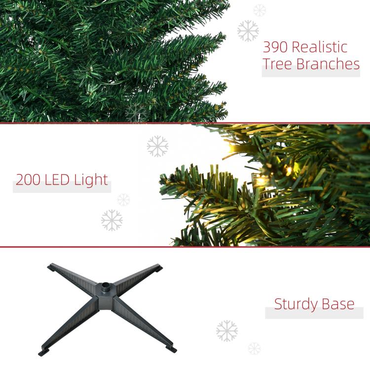 Artificial Christmas tree with warm white LEDs on green branches and a star-shaped base.