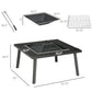 Black metal fire pit with grill rack, spark screen, and included poker