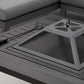 Black fire pit grill with spark screen and cooking grate over fire bowl