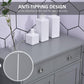 Gray cabinet top edge and drawer front with round metal knobs