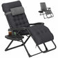 Black padded folding zero-gravity recliner chair with extended footrest and cup tray