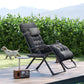 Black padded folding recliner chair with tufted cushioning in reclined position