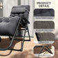 Black zero-gravity folding recliner with button-tufted cushion and breathable mesh back