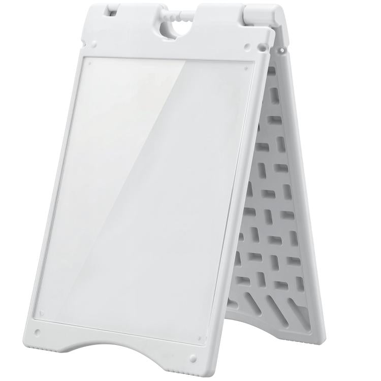 White A-frame sign with blank board and top carrying handle, perforated side panel