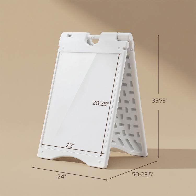 White A-frame sidewalk sign with size markings, 22in x 28in frame