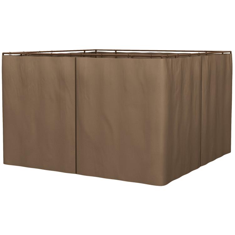 Brown gazebo sidewall panel with metal top frame and vertical seams