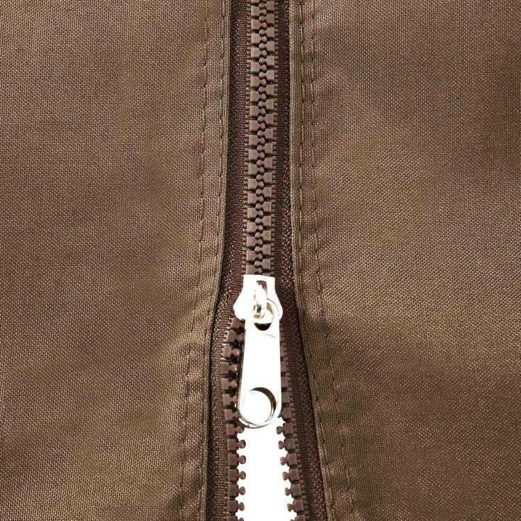 Brown gazebo sidewall panel with zipper and C-ring hook detail