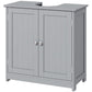 Gray bathroom sink storage cabinet with double doors and flat top