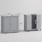 Gray bathroom sink cabinet shown front and side with interior storage compartment