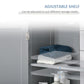 Gray bathroom cabinet with adjustable shelf and stacked two-tier storage space