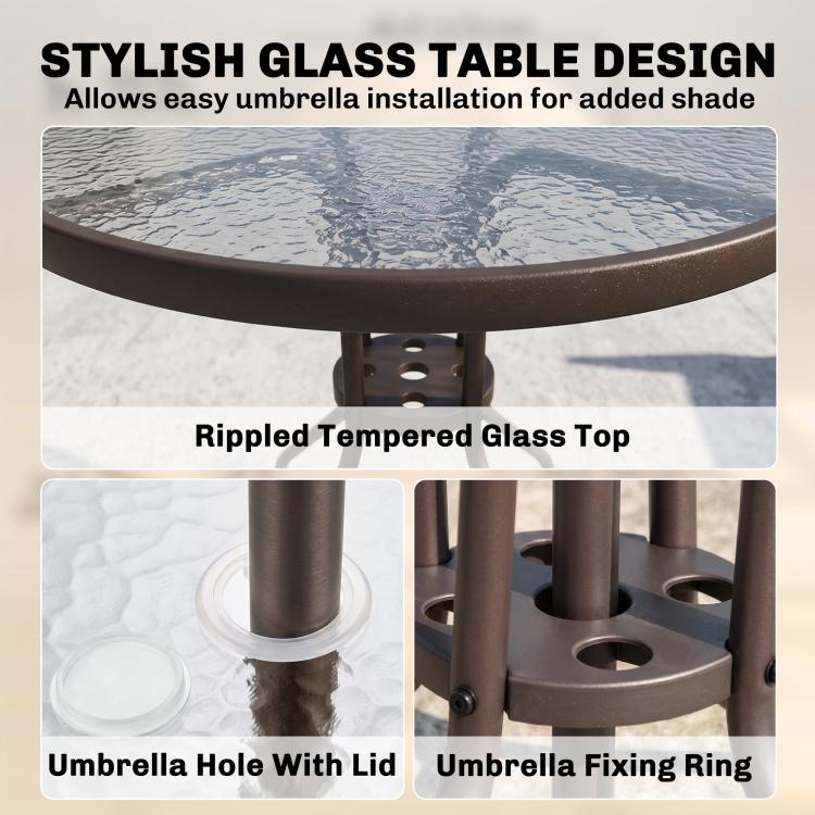 Round tempered glass table top with umbrella hole and lid