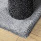 Grey fabric cat tree scratching step with curved carpet edge