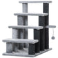 Grey and dark cat tree tower with platforms and hanging play ball