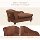 Brown pet sofa bed couch safety design view with cushioned arms and backrest detail.