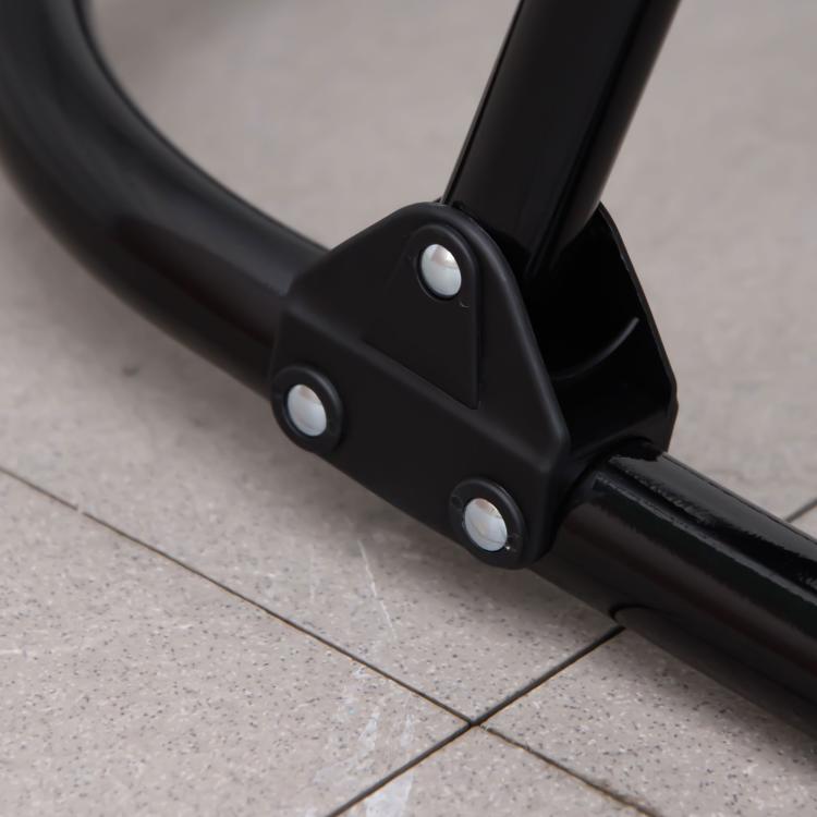 Black folding rocking chair base with metal brackets and bolts detail
