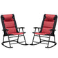 Set of two red padded bistro rocking chairs with black folding frames