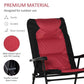 Rocking patio chair with red padded backrest and seat, black powder-coated frame