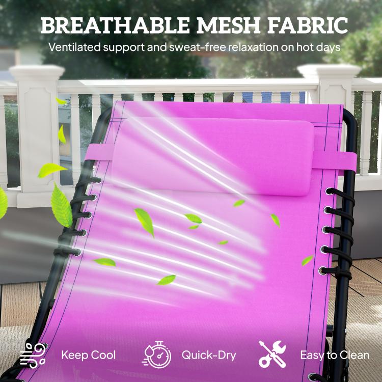 Purple breathable mesh chaise lounge seat and back with padded headrest