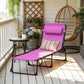 Purple folding chaise lounge chair with pillow and striped cushion on patio