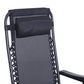 Black zero-gravity lounge chair with padded pillow and fabric back panel