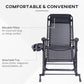 Zero-gravity rocking lounge chair with movable pillow, gray seat, black frame and cup holder tray