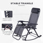 Zero-gravity rocking lounge chair with stable triangle base, gray fabric seat, black frame