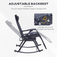 Adjustable backrest folding rocking chair with gray seat, black frame, lock clip detail