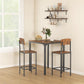 Small dining pub table with two bar-height stools, warm wood seats and black frames