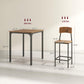 Square table and bar stool size chart, walnut-style tops with black metal frames