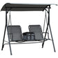Gray 2-person porch swing with canopy and integrated cup holder, front view