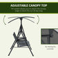 Adjustable canopy top for gray porch swing with tilt system controller