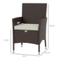 Dark coffee wicker armchair with white seat cushion, shown with height dimensions