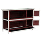 Stacked rabbit hutch with open front compartments and enclosed wire-mesh run