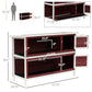 Rabbit hutch with two tiers shown with overall size and clearance measurements