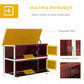 Rabbit hutch diagram showing multiple entry doors and an openable roof