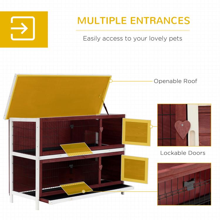Rabbit hutch diagram showing multiple entry doors and an openable roof