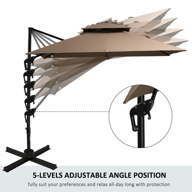 Cantilever patio umbrella with multiple adjustable angle positions and black pole