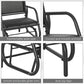 Black outdoor glider chair with wide seat, curved armrests, and anti-slip feet