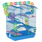 Blue 5-tier small animal cage with colorful tubes, tunnels, and activity wheel