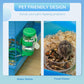 Blue hamster cage with water bottle and food dish shown in a pet-friendly design panel