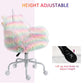 Rainbow unicorn plush office chair with height adjustment, armrests, and white caster base