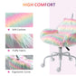 Rainbow fluffy unicorn office chair with plush cushioning and ergonomic curved seat