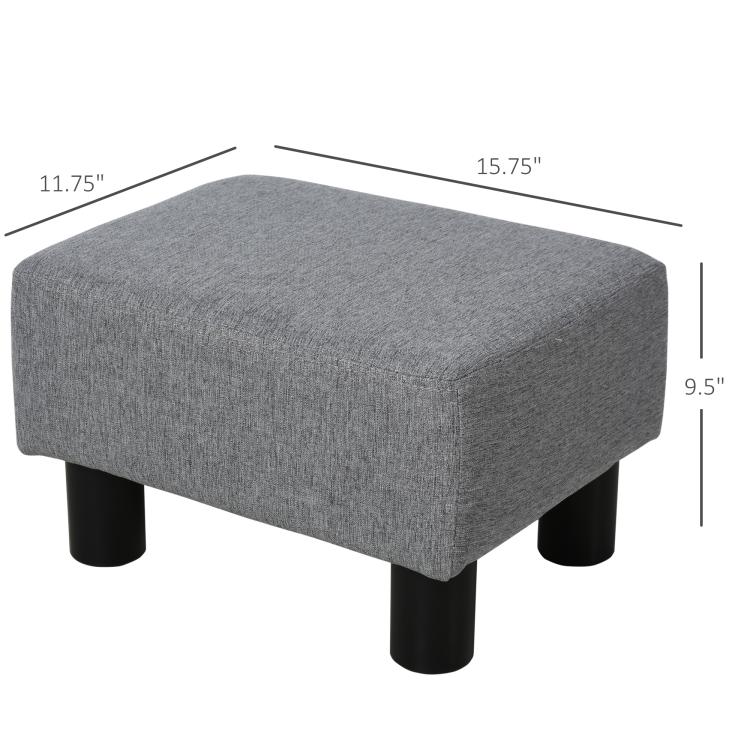 Gray cube ottoman with padded top and four black plastic legs