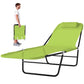 Green reclining folding chaise lounge chair with black metal support frame