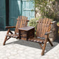 Outdoor wooden adirondack loveseat with central ice bucket table and slatted seats